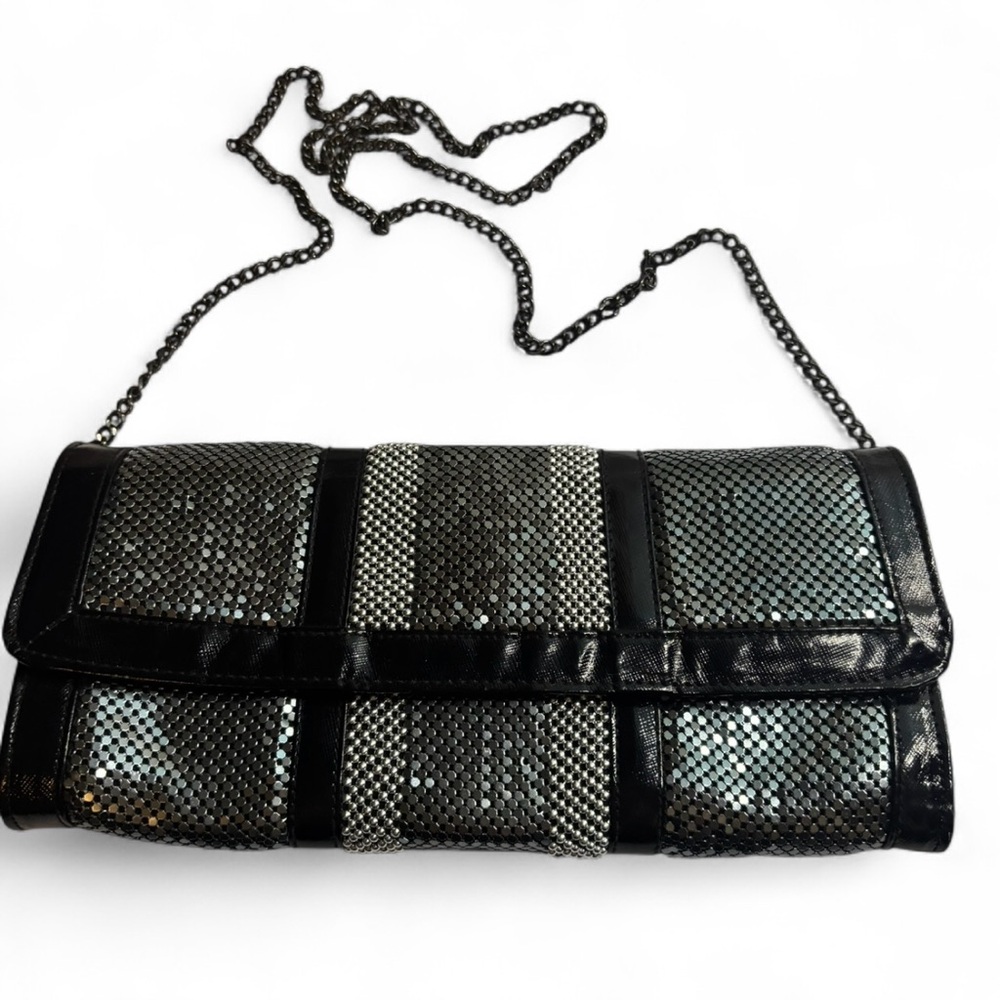 Elegant Black and Silver Sequin Clutch with Removable Crossbody Chain Strap